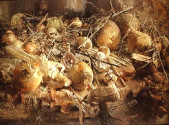 Natura Morta con Cipolle, Funghi e Pannocchie di Mais