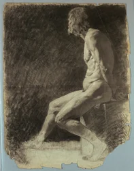 Studio di nudo di uomo seduto