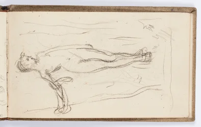 Pagina di taccuino: figura in piedi con bastone