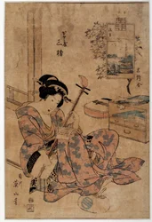 Arte giapponese: musicista. Stampe di Eizan Kikugawa XVIII secolo Rennes, Museo delle Belle Arti