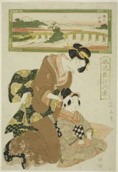 Bagliore serale a Seta (Seta sekisho), dalla serie "Otto vedute alla moda di Omi (Furyu Omi hakkei)"