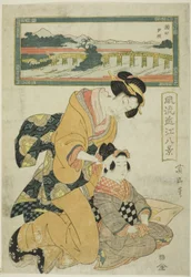 Bagliore serale a Seta (Seta sekisho), dalla serie "Otto vedute alla moda di Omi (Furyu Omi hakkei)"