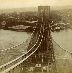 Brooklyn da una delle torri del ponte sospeso, New York, USA