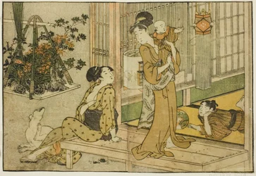 Lanternine del festival Bon e venditore di piante, dal libro illustrato "Libro illustrato: Fiori delle quattro stagioni (Ehon shiki no hana)," vol. 2