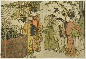 Esposizione di crisantemi, dal libro illustrato "Libro illustrato: Fiori delle quattro stagioni," vol. 2