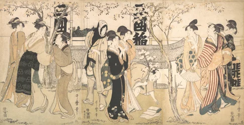 Esposizione di tesori al santuario di Mimeguri, Mimeguri jinja no onkaicho, 1799.
