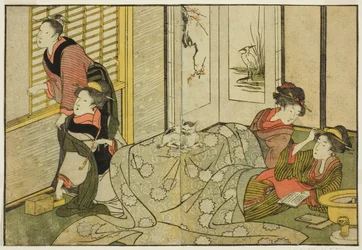 Scena Interna in un Giorno Nevoso, dal libro illustrato "Libro Illustrato: Fiori delle Quattro Stagioni (Ehon shiki no hana)," vol. 2