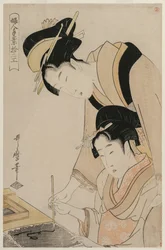 Madre che insegna calligrafia alla figlia, dalla serie, Dodici occupazioni delle donne, c. 1798