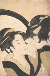 Naniwa Okita che si ammira in uno specchio, ca. 1790-95