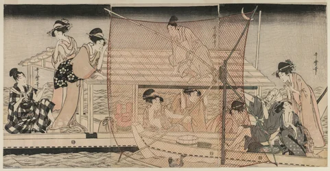 Pesca con la rete di notte sul fiume Sumida