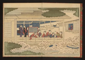 Vista della parata lungo la strada principale, Nakanochō, nel quartiere dei piaceri di Yoshiwara