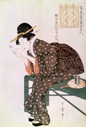 Donna che legge. Realizzata con un crepe di Echigoya. Serie Estiva: Bellezze del nostro tempo. Stampa giapponese di Utamaro Kitagawa (1753-1806). 1804-1806. Parigi, Museo Guimet, Museo delle Arti Asiatiche