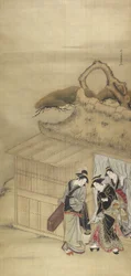 Nikuhitsu ukiyo-e: Geisha in cammino verso un appuntamento notturno, c. 1784