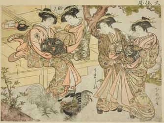 Cortigiane di Ogiya, dal libro "Specchio delle belle donne dei quartieri del piacere (Seiro bijin awase sugata kagami)," vol. 1