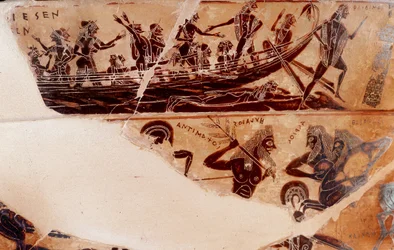 Sbarco di Teseo a Delo, dettaglio del collo fronte B registro superiore - 