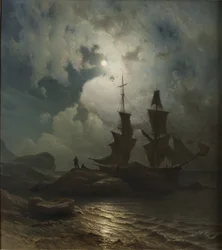 Norvegese:  Chiaro di luna sulla costa della Norvegia Chiaro di luna sulla costa della Norvegia
