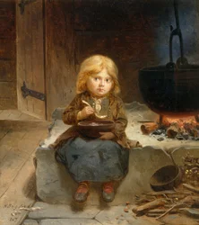 Bambina, caminetto aperto