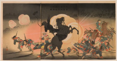 Bombardamento del campo nemico mentre il nostro secondo esercito sbarca alla fortezza di Jinzhou