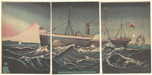Fuji con barca a Miho nel Sunshu (Shizuoka)
