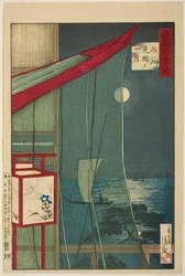 La luna oltre Shinagawa (Shinagawa mikoshi no tsuki), dalla serie "Cento vedute della provincia di Musashi (Musashi hyakkei no uchi)"