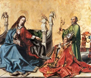 La presentazione del Cardinale di Mies alla Vergine. Dipinto di Konrad Witz, c.1444