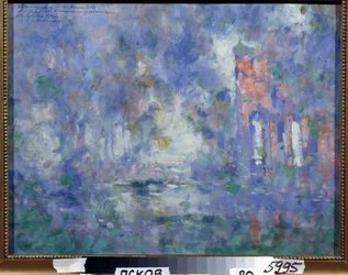 Progetto di decorazione per il balletto Il Lago dei Cigni di Piotr Ilitch Tchaikovski. Opera di Konstantin Alexeyevich Korovin, tempera su cartone