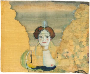 Giovane donna con un giardino oltre