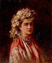 Giovane ragazza con ghirlanda di fiori
