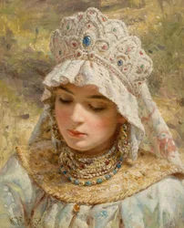 Konstantin Makovsky (attr) Ragazza con Kokoshnik