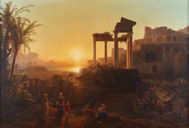 Paesaggio con tramonto