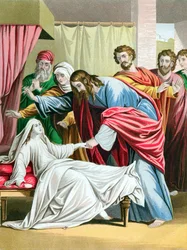 Cristo risuscita la figlia di Giairo, governatore della sinagoga, dai morti