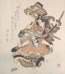 Due attori, una scena dal dramma Soga, XIX secolo