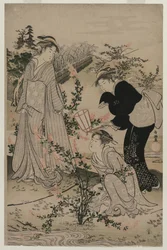 Donne che tagliano rami di trifoglio, Il fiume Noji Tama nella provincia di Omi, fine 1780