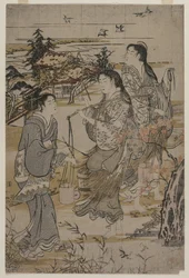 Donne con secchi di sale; Il fiume Noda Tama nella provincia di Mutsu, da una serie senza titolo dei Sei fiumi Tama