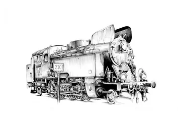 Disegno dettagliato di un treno a vapore