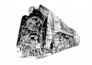 Disegno di una potente locomotiva a vapore