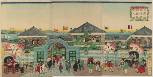 Quadro della prosperità degli stabilimenti mercantili lungo Nakadouri a Yokohama, era Meiji, 1870