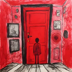 bambina di 8 anni disegna una porta rossa nella sua camera da letto 1