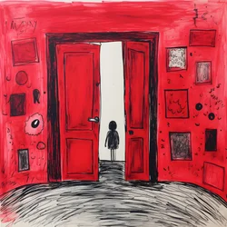 bambina di 8 anni disegna una porta rossa nella sua camera da letto 4