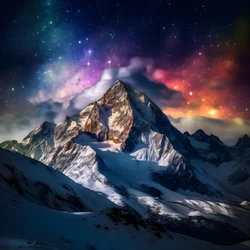le cime innevate delle Alpi brillano come un arcobaleno nella notte 2