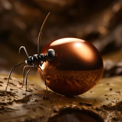 Una formica marrone scala una mela gigante 3