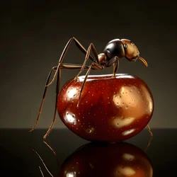 Una formica marrone scala una mela gigante 4