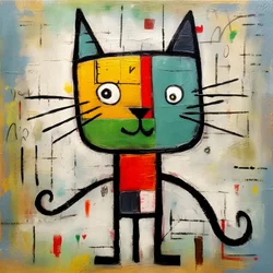 Gatto carino, nello stile di Picasso, Joan Miró e Basquiat 1