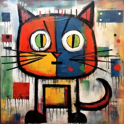 Gatto carino, nello stile di Picasso, Joan Miró e Basquiat 2