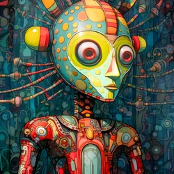 Carnevale Cajun Mutante della Palude Sci-Fi Droide, nello stile artistico di Tim Burton e Beksinski 2