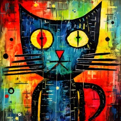 Gatto carino, nello stile di Picasso, Joan Miró e Basquiat 3