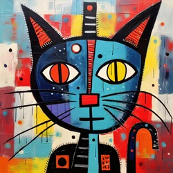 Gatto carino, nello stile di Picasso, Joan Miró e Basquiat 4