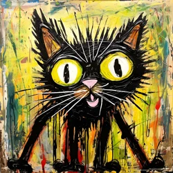 Neo-espressionismo di un gatto dei cartoni animati che guarda curiosamente 1