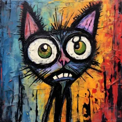 Neo-espressionismo di un gatto dei cartoni animati che guarda curiosamente 2
