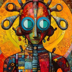 Carnevale Cajun Mutante della Palude Sci-Fi Droide, nello stile artistico di Tim Burton e Beksinski 1